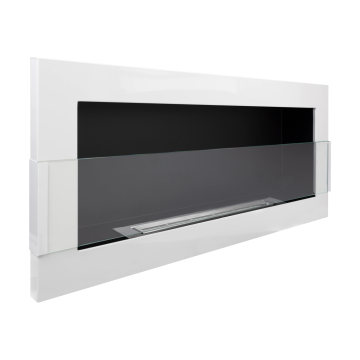 Wand-Biokamin mit Glas 900x400 weiß glänzend