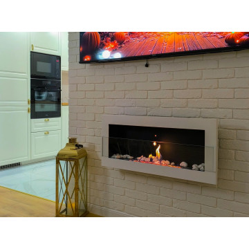 Wandgemonteerde biohaard met glas 900x400 wit glans