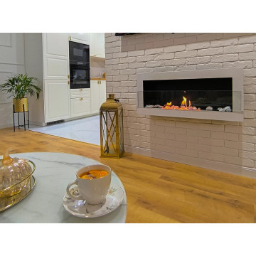 Wandgemonteerde biohaard met glas 900x400 wit glans