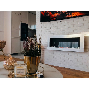Wandgemonteerde biohaard met glas 900x400 wit glans