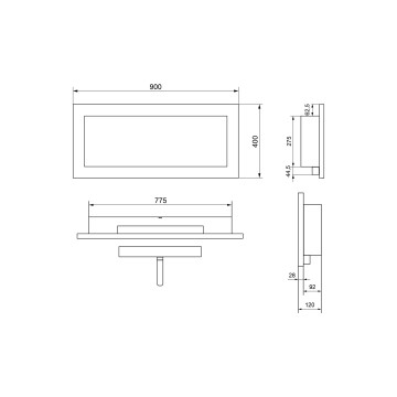 Wand-Biokamin 900x400 schwarz strukturiert matt
