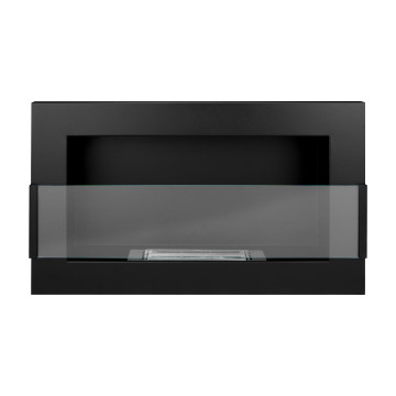 Wand-Biokamin mit Glas 650x400 schwarz strukturiert matt