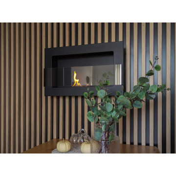 Wandgemonteerde biohaard met glas 650x400 zwart structuur mat