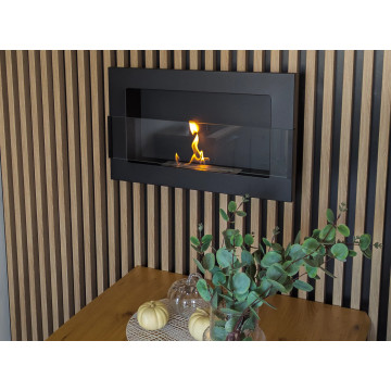 Wandgemonteerde biohaard met glas 650x400 zwart structuur mat
