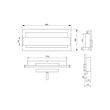 Wandgemonteerde Bio-ethanolhaard met Glas 900x400 – Bruin