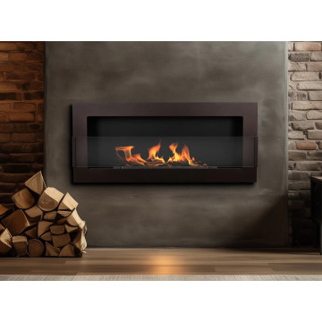 Wall-Mounted Biofireplace with Glass 900x400 – Brown