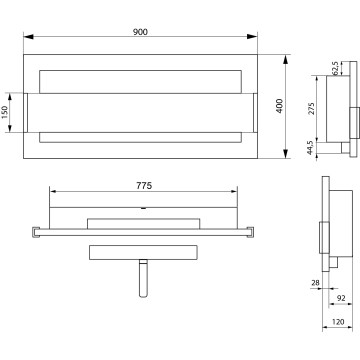 Hangende Biohaard met Glas 900x400 Inox