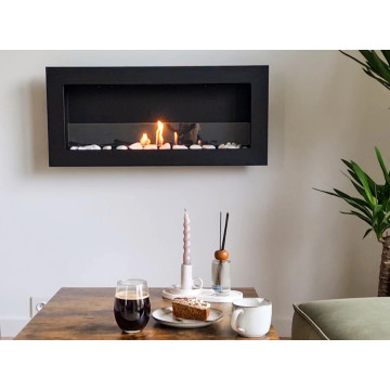 Wand-Biokamin mit Glas 900x400 SLIM – schwarz, strukturiert matt