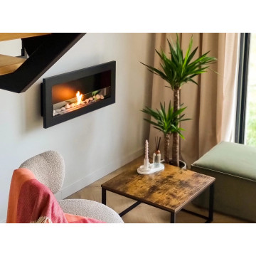 Bio-kominek wiszący z szybą 900x400 Slim czarny strukturalny mat