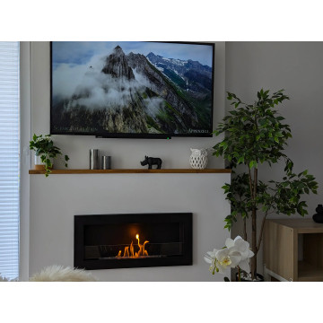 Wand-Biokamin mit Glas 900x400 SLIM – schwarz, strukturiert matt