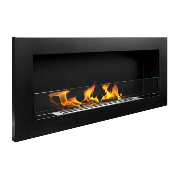 Wandhangende bio-ethanolhaard met glas 900x400 SLIM – zwart, gestructureerd mat