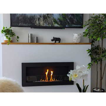 Bio-kominek wiszący z szybą 900x400 Slim czarny strukturalny mat