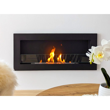 Wall-mounted biofireplace with glass 900x400 SLIM – black textured matte finish