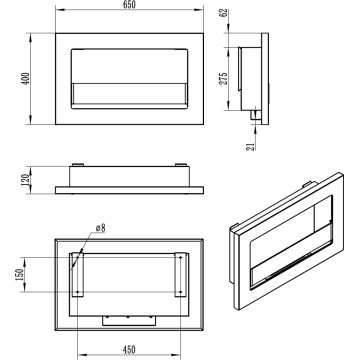 Wandhangende bio-ethanolhaard met glas 650x400 SLIM – zwart, gestructureerd