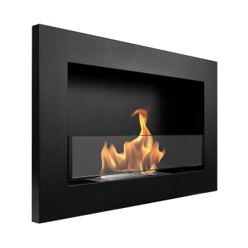 Wandhangende bio-ethanolhaard met glas 650x400 SLIM – zwart, gestructureerd