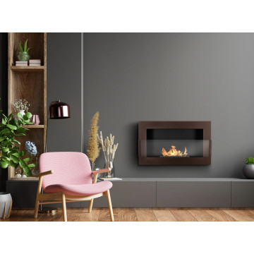 Hangende bio-ethanolhaard met glas 650x400 – Bruin structuur mat