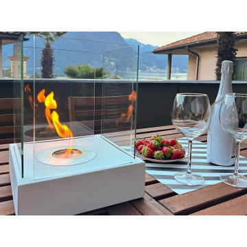 Freistehender Bio-Kamin Sunset Garden Mini weiß matt