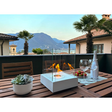 Freistehender Bio-Kamin Sunset Garden Mini weiß matt