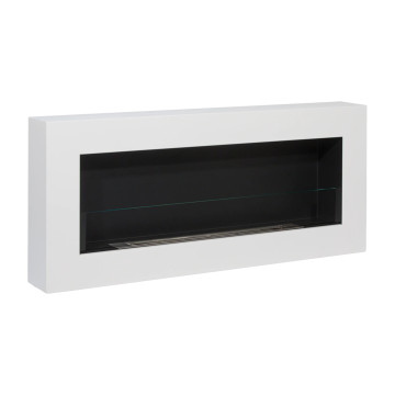Wand-Biokamin mit Glas 900x400 Box – Weiß strukturiert matt