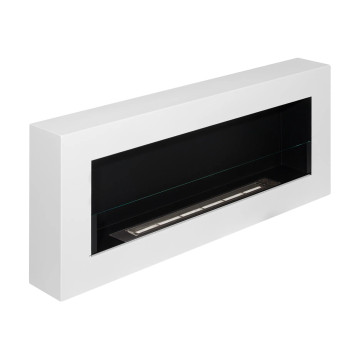 Wand-Biokamin mit Glas 900x400 Box – Weiß strukturiert matt