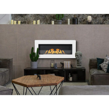 Wand-Biokamin mit Glas 900x400 Box – Weiß strukturiert matt