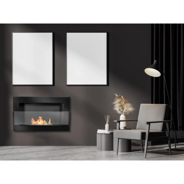 Wall-mounted biofireplace with glass 650x400 – black gloss