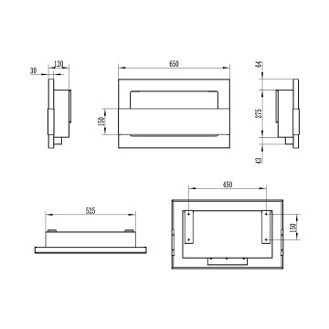 Wand-Bio-Kamin mit Glas 650x400 inox