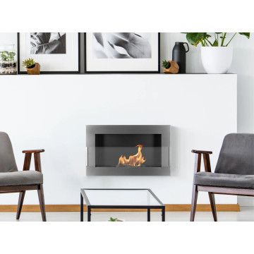 Wall-mounted bio-fireplace with glass 650x400 inox