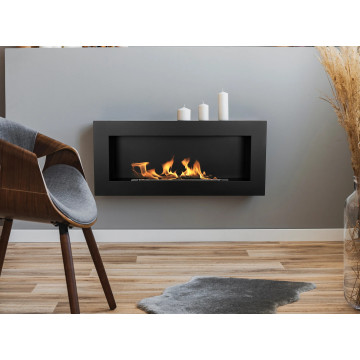 Wandhängender Bio-Kamin 900x400 Box – schwarzmatter Struktur