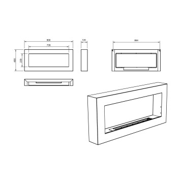 Bio-kominek wiszący 900x400 Box – biały strukturalny mat