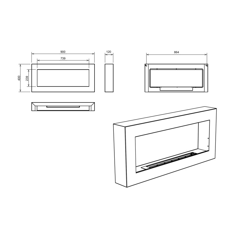 Bio-kominek wiszący 900x400 Box – biały strukturalny mat