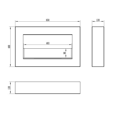 Wand-Biokamin Box 650x400 Schwarz Matt