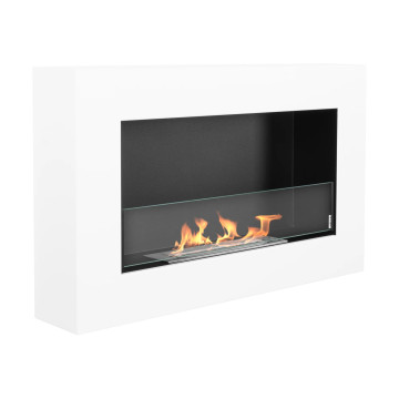 Wall-mounted bio fireplace with glass 650x400 Box white textured matte