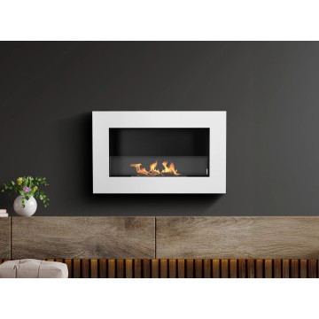 Wall-mounted bio fireplace with glass 650x400 Box white textured matte