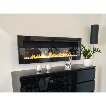 Wand-Biokamin mit Glas 1200x400 schwarz Hochglanz