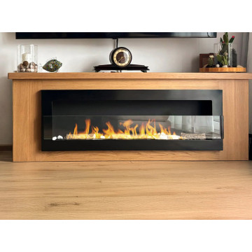 Biokominek wiszący z szybą 1200x400 czarny połysk