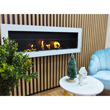 Wand-Biokamin mit Glas 1200x400 weiß Hochglanz