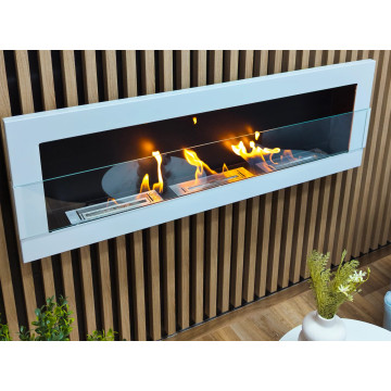 Wand-Biokamin mit Glas 1200x400 weiß Hochglanz