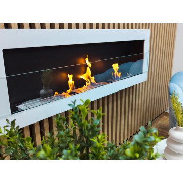 Wall-mounted bio fireplace with glass 1200x400 white high gloss