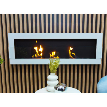 Biokominek wiszący z szybą 1200x400 biały połysk