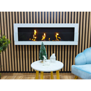 Wand-Biokamin mit Glas 1200x400 weiß Hochglanz