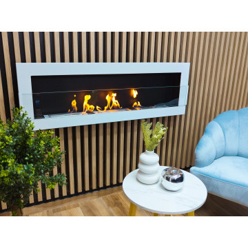 Wall-mounted bio fireplace with glass 1200x400 white high gloss