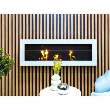 Wand-Biokamin mit Glas 1200x400 weiß Hochglanz